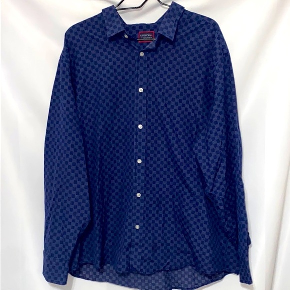 UNTUCKIT  MENS SIZE XXXL BLUE GEO SMALL SQUARES Casual Button Down Shirt CLEAN - Picture 1 of 12